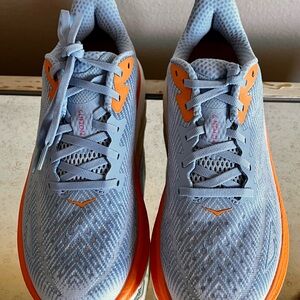 Hoka Athletic Shoes in Light Blue and Orange